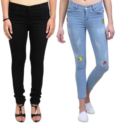 SWWAG Slim Women Blue, Black Jeans(Pack of 2)