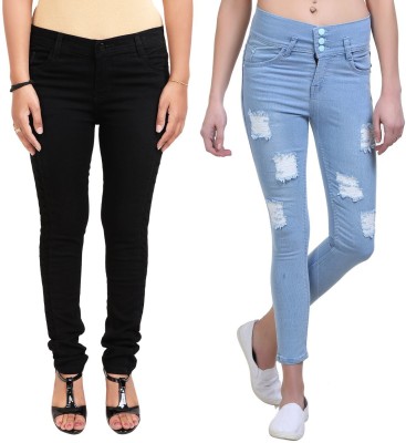 SWWAG Slim Women Blue, Black Jeans(Pack of 2)