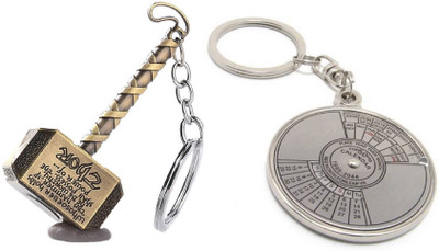 kd collections KD481-Avengers Infinity War Stormbreaker Mjolnir Thor Hammer Keychain & 50 Year Calender Keychain Combo (Golden Silver) Key Chain
