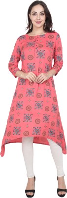 DHAGA SUI Women Printed Trail Cut Kurta(Red)