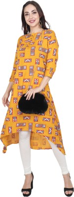 DHAGA SUI Women Printed Trail Cut Kurta(Yellow)