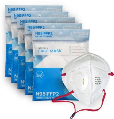 CLEAN MEDS CE certified N95 mask Mask Respirator Pollution Breathable washable and reusable Face Mask Respirator for Men Women Kids 6 Layers Protection Respirator With Melt Blown Fabric Layer CMM-04 Reusable, Washable(White, Free Size, Pack of 5)