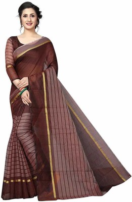 Samai Striped Daily Wear Cotton Silk Saree(Brown)