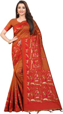 LOGO OF ALPHABET A Woven Banarasi Art Silk Saree(Red)