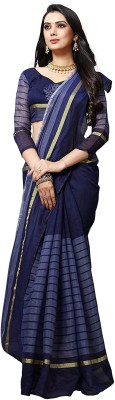 Samai Striped Daily Wear Cotton Silk Saree(Dark Blue)