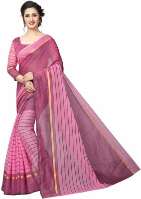 Suali Striped, Checkered Daily Wear Cotton Silk Saree(Pack of 2, Pink)