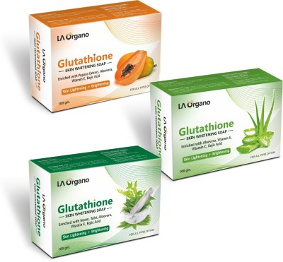 LA Organo Glutathione Soap - Glutathione Papaya Soap + Glutathione Aloe Vera Face Soap + Glutathione Neem Tulsi Soap (Pack of 3)(3 x 100 g)