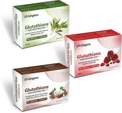 LA Organo Glutathione Soap - Tea Tree Soap + Rose Soap + Shea Cocoa Soap (Pack of 3)(3 x 100 g)