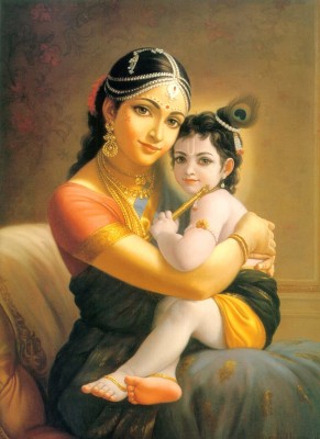 Asmi Collections 90 cm Little Krishna with Yashoda Wall Painting Self Adhesive Sticker(Pack of 1)