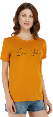 Rock Paper Scissors Printed, Graphic Print Women Round Neck Yellow T-Shirt