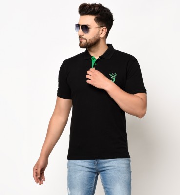 Smartees Embroidered Men Polo Neck Black T-Shirt