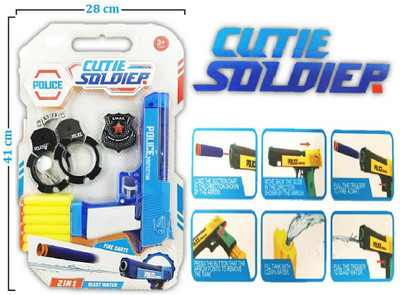 Richuzers Cutie Soldier Police Set 2 in 1 Blast Water Revolver Blaster Gun With 12 Foam Bullets Handcuff and Police Badge Weapon Sets & Accessories(Multicolor)
