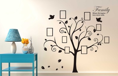 WALLDECORS 81.28 cm TREE WITH FAMILY FRAME STICKER Self Adhesive Sticker(Pack of 1)