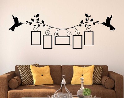 WALLDECORS 81.28 cm FAMILY IN WORDING WITH BIRDS STICKER Self Adhesive Sticker(Pack of 1)