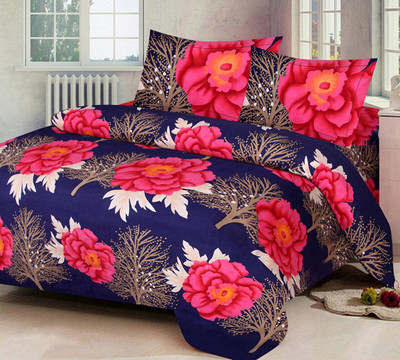 satvik handloom 150 TC Cotton Double Printed Flat Bedsheet(Pack of 1, Multicolor)