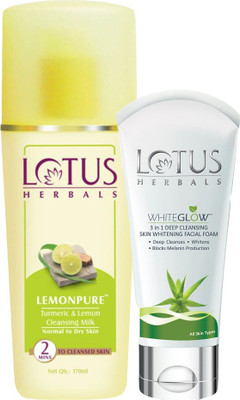 LOTUS Herbals Combo ( LEMONPURE Turmeric & Lemon Cleansing Milk_170ml + Whitening Facial Foam_100 gm )(2 Items in the set) LOTUS Herbals Combo ( LEMONPURE Turmeric & Lemon Cleansing Milk_170ml + Whitening Facial Foam_100 gm )(2 Items in the set)