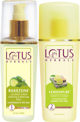 LOTUS Herbals All Day Moisturisation Kit ( Basil Toner _100ml + Lemonpure _80ml )(2 Items in the set)