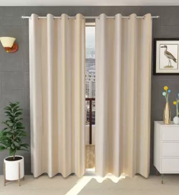 Vishu Enterprises 213 cm (7 ft) Polyester Semi Transparent Door Curtain (Pack Of 2)(Plain, Cream)