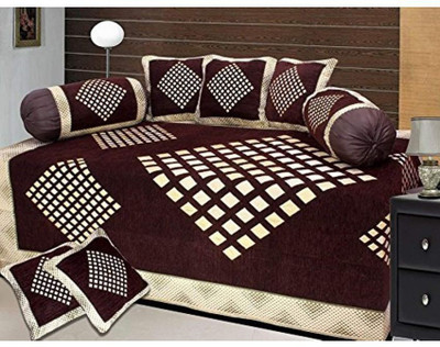 Shivkirpa Velvet Checkered Diwan Set(Brown)