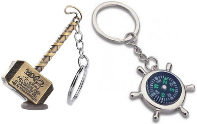 kd collections KD472-Avengers Infinity War Stormbreaker Mjolnir Thor Hammer Keychain & Compass Keychain Combo Key Chain