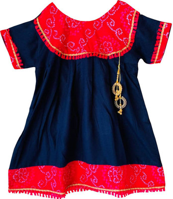 Hanushri Baby Girls Casual Pure Cotton A-line Top(Dark Blue, Pack of 1)