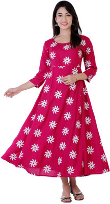 VISHAKHA STYLE Women Printed Straight Kurta(Pink)
