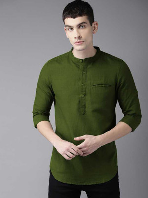 Modern Mode Creation Men Solid Straight Kurta(Dark Green)