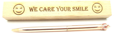 SMART WORLD Copper finish CROWN Head twister ball pen with Wooden Box quoted( WE CARE YOUR SMILE) Gift for Birthdays, Anniversary for all ocassions Pen Gift Set(Ink Color - Blue)