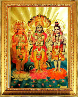 SUNINOW Lord Brahma Vishnu Mahesh Photo Frame Religious Frame