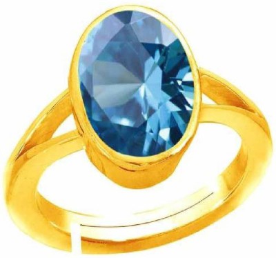 CHIRAG GEMS Blue Topaz Gemstone Silver Plated Adjustable Ring for Men and Women Metal Topaz Gold Plated Ring