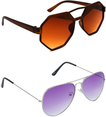 Redleaf Aviator Sunglasses(For Men & Women, Brown, Violet)