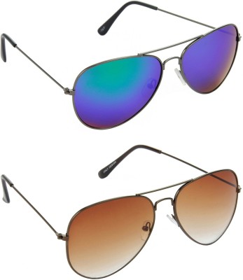 Hrinkar Aviator Sunglasses(For Men, Blue, Brown)