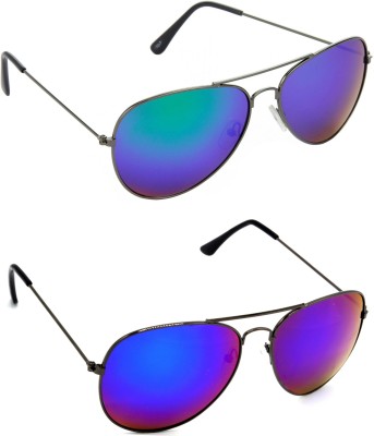 Hrinkar Aviator Sunglasses(For Men & Women, Blue, Pink)