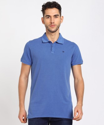 Scotch and Soda Solid Men Polo Neck Blue T-Shirt