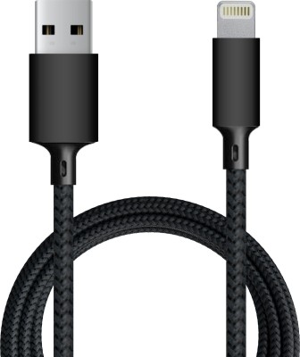 BASSPRO SERIES Lightning Cable 1 m Nylon Lightning Cable 5A 1m PVC Braided Fast Charge High Speed Data Transmission YO24(Compatible with iOS Mobiles, Black, One Cable)