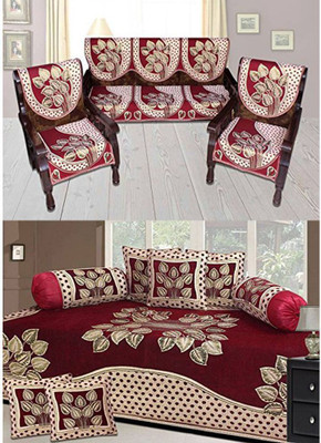 Shivkirpa Velvet Abstract Diwan Set(Multicolor)