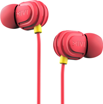 Mivi Rock and Roll W1 Wired Earphones with HD Sound and Powerful Bass with Mic-Red Wired Headset
