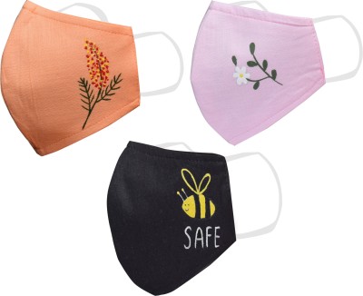 Kundan KUNDAN Pure Cotton Hand Painted Reusable Washable Anti Pollution 3 Layer Face Mask ( Pack Of 3 Mask ) HAND PRINTED-PEACH-BLACK(2)-PINK Washable, Reusable Cloth Mask With Melt Blown Fabric Layer(Orange, Black, Pink, Free Size, Pack of 3)