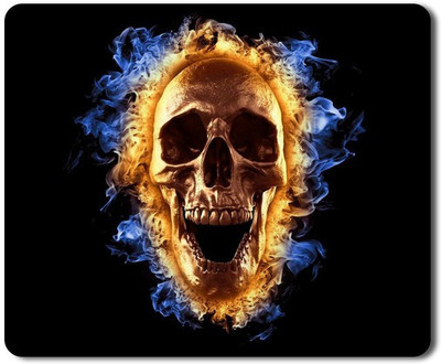 5 ACE Anti skid animated skull in fire Printed designer speed Mouse pad for PC/Laptop |7x8.5 Inches Mousepad(Black&Blue&Gold)