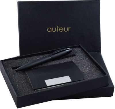auteur Elegant & Stylish Combo Matt Black Ball Pen & Visiting Card Holder Pen Gift Set(Pack of 2, Ink Color - Blue)