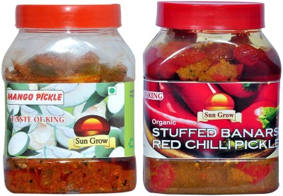 Sun Grow Combo of Organic Homemade Pickles Rajasthani Spicy Mango Pickle With Pure Mustard Oil And Low Salt 1Kg & Spicy Masala Stuffed Banarasi Red Chilli Pickle Laal Mirchi Ka Achaar 1kg Mango, Red Chilli Pickle(2 x 1 kg)