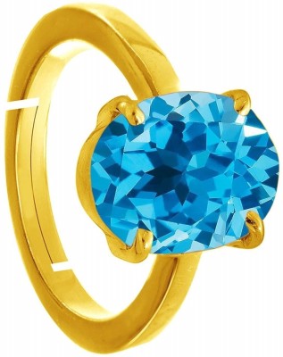 CHIRAG GEMS CHIRAG GEMS Natural Blue Topaz Gemstone Adjustable Ring Stone Origional and Certified Precious Stone Free Size Anguthi Unheated and Untreated Gems for Astrological Purpose Metal Topaz Gold Plated Ring