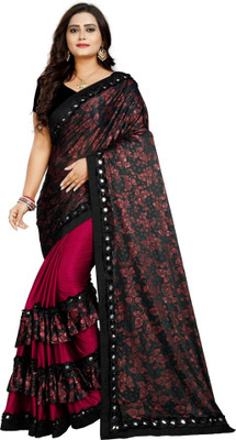 BHUMIKA CREATION Embellished Bollywood Lycra Blend Saree(Red, Black)
