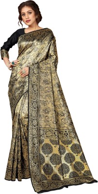 Sariya Woven Banarasi Silk Blend, Jacquard Saree(Gold, Black)
