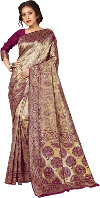 Sariya Woven Banarasi Silk Blend, Jacquard Saree(Purple, Gold)