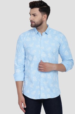LEDVICE Men Floral Print Casual Light Blue Shirt