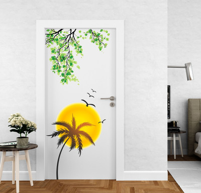 Art Kafe 43 cm Tree Sun Leafs Self Adhesive Sticker(Pack of 1)
