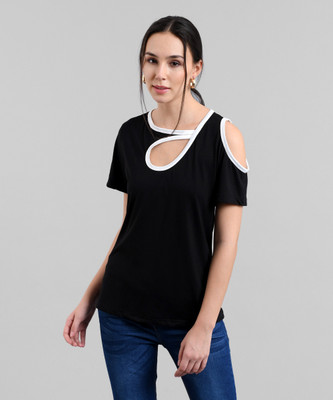 Raabta Fashion Casual Regular Sleeve Solid Women Black Top