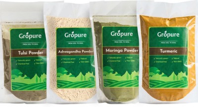 Gropure Organic Immunity Boosters Pack (Turmeric, Moringa, Ashwagandha, Tulsi)(4 x 150 g)