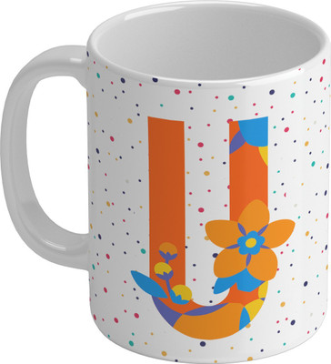 Shieldsmore Ceramic Alphabet U Printed Coffee, 325ml |White Ceramic Coffee Mug(325 ml)